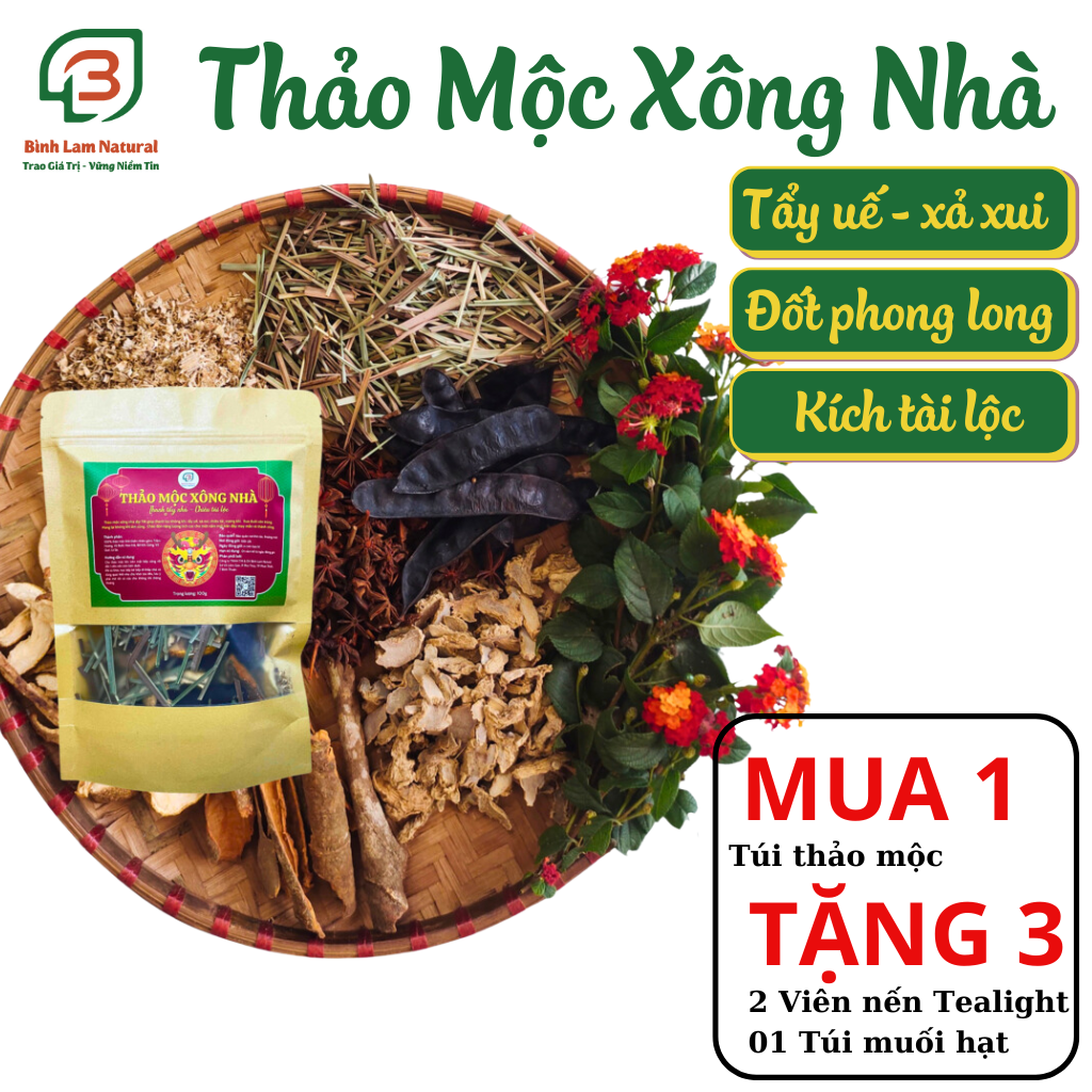 Thảo mộc xông nhà mới, Bếp xông thảo mộc, xông nhà tẩy uế thanh tẩy, chiêu Tài Lộc Bình Lam Natural 100g