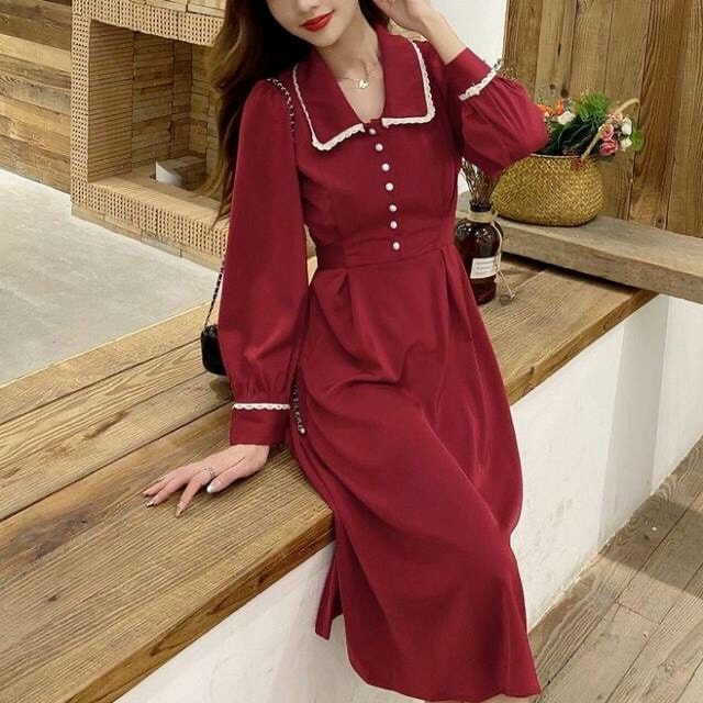 Đầm Nữ Cánh Bèo Thiết Kế Tiểu Thư Dự Tiệc Tay Dài Thời Trang HARI