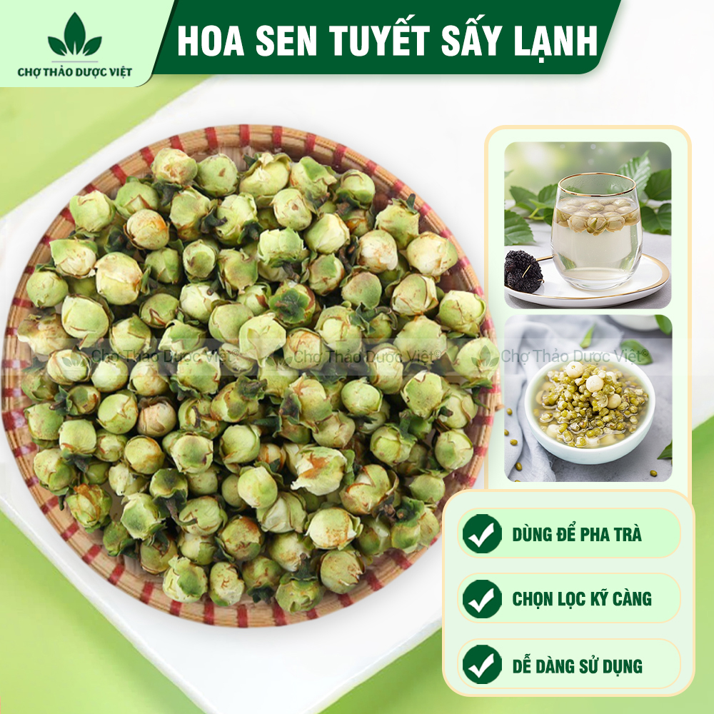 Hoa sen tuyết sấy lạnh 100g, trà hoa sen tuyết, nguyên nụ, xanh thơm, dùng pha trà, giúp an thần, ngủ ngon