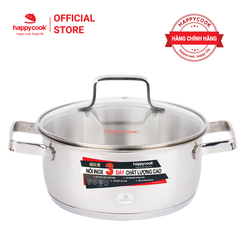 Nồi inox 3 đáy nắp kiếng Happy Cook Milan Plus 16cm N16-MLGP