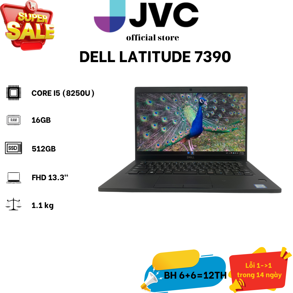 Laptop 95-96% dell latitude 7390 core i5-8250u ram 16gb ssd 256gb 13.3inch ips fhd pin 4-6h