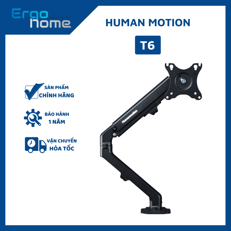 Giá treo màn hình máy tính Human Motion T6, giá đỡ màn hình tải trọng 7Kg, xoay êm nhiều góc, bảo hành 1 năm - ERGOHOME