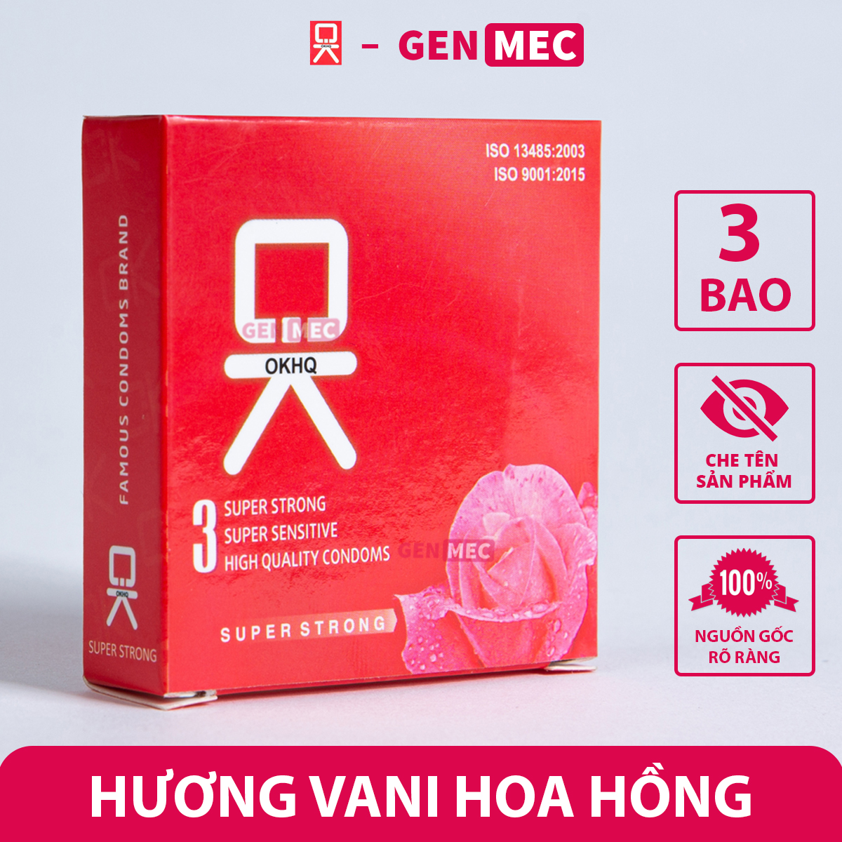 Bao cao su OK HK Hương Vani Hoa Hồng - Siêu Khoái Cảm - Siêu Thăng Hoa - BCS OK HK Hôp 3 bao - Genmec
