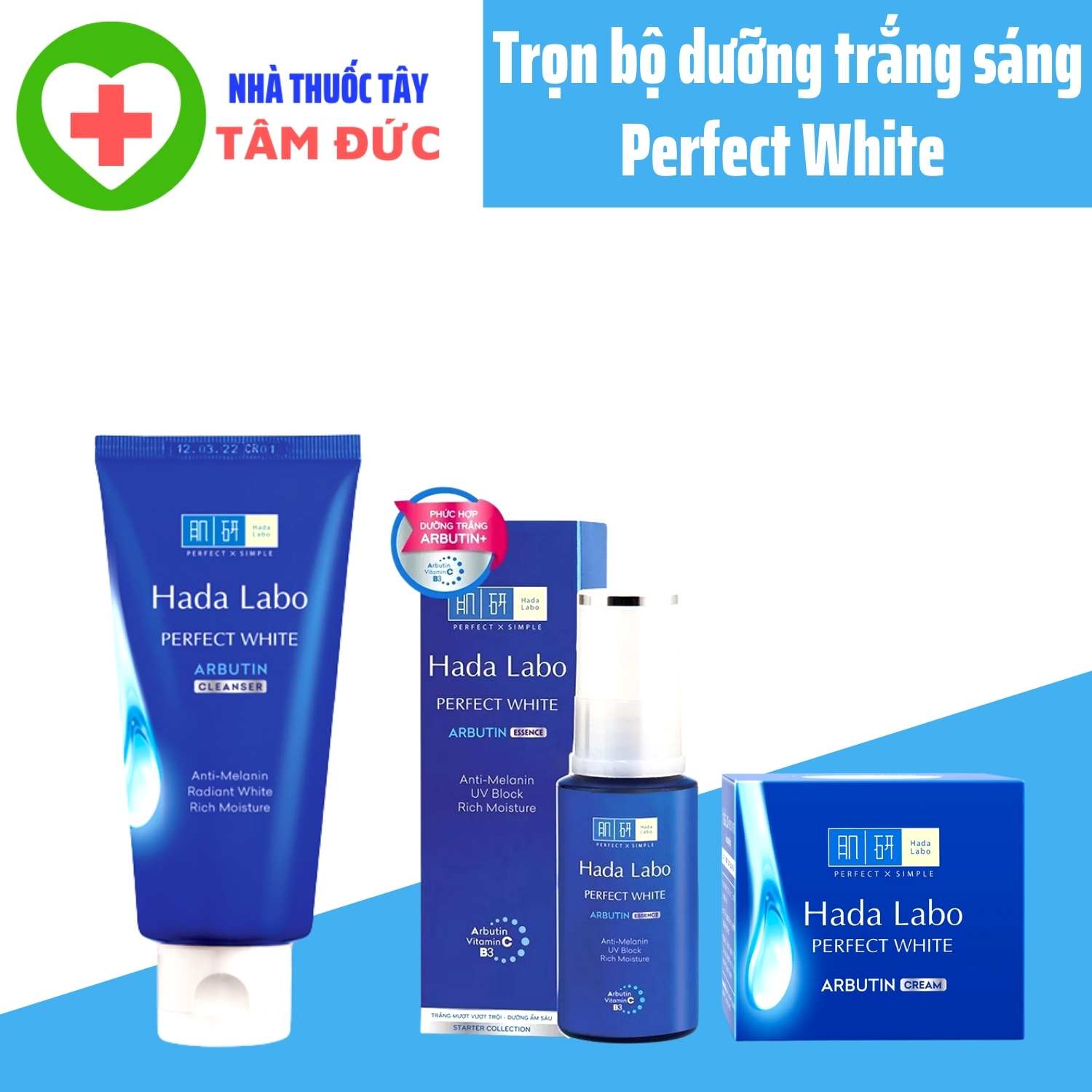Bộ sản phẩm dưỡng trắng da tối ưu hada labo perfect white