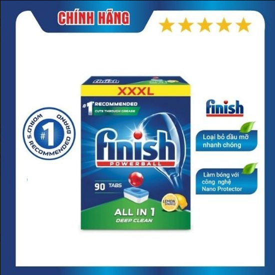Viên rửa bát chén Finish All in 1 dùng cho máy rửa bát 90 viên