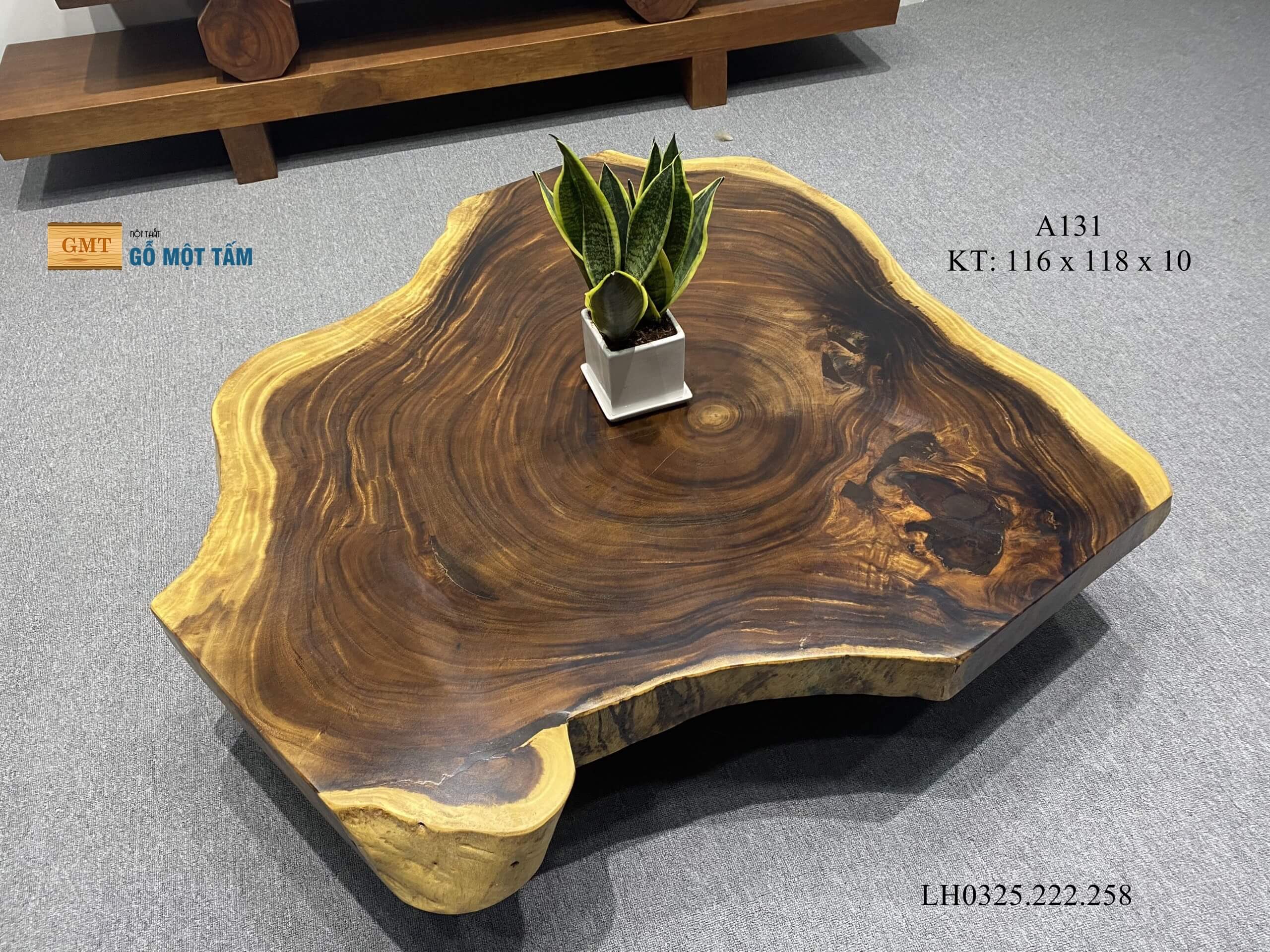 Bàn Sân Vườn Gỗ Me Tây, Bàn Gỗ Me Tây Nguyên Tấm Dài 1,16m Rộng 1,18m Dày 10cm