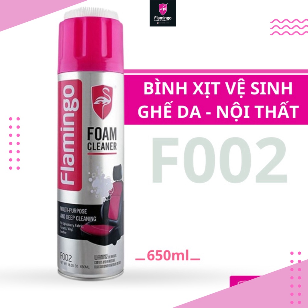 Bình xịt vệ sinh nội thất oto, ghế da ô tô dạng bọt Flamingo F002 650ml