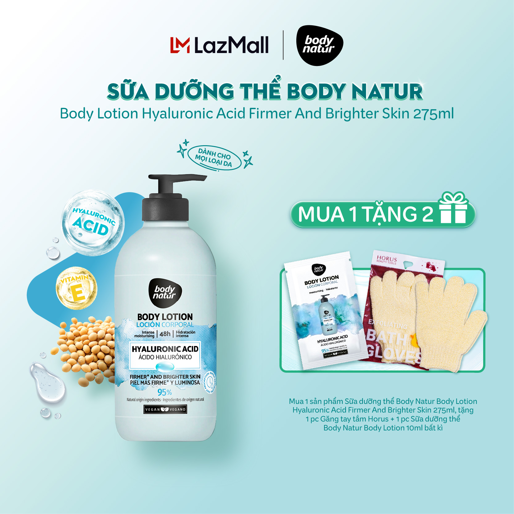 Sữa dưỡng thể Body Natur Body Lotion Hyaluronic Acid Firmer And Brighter Skin 275ml