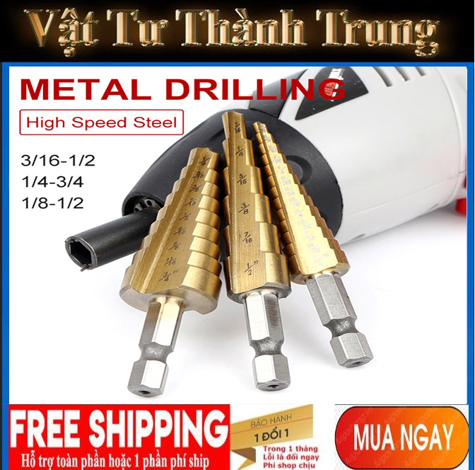 Bộ 3 mũi khoan bước tháp titanium 3.17-19mm khoan sắt,tôn,gỗ