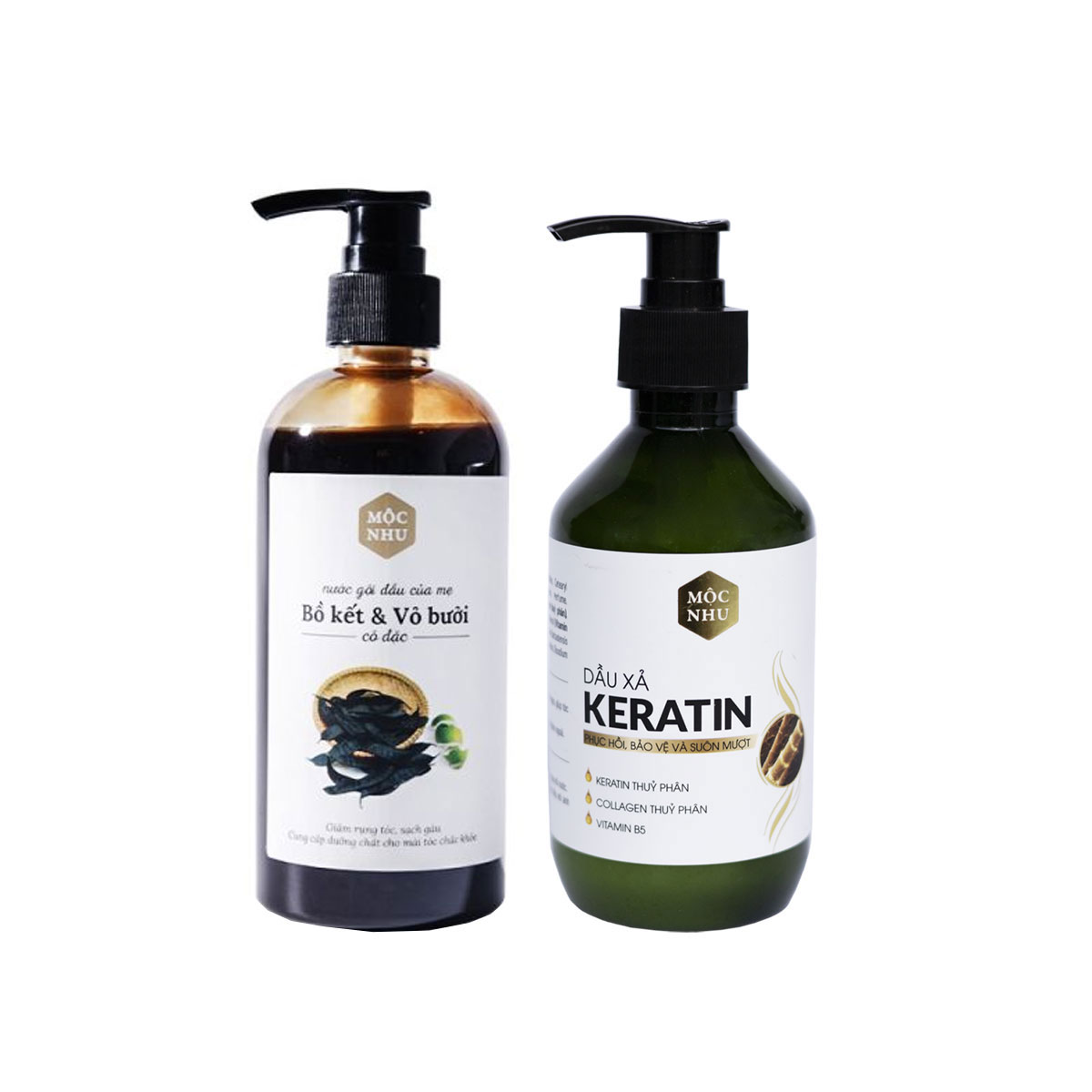 Combo Nước Dầu Gội và Dầu Xả Vỏ bưởi Bồ kết Mộc Nhu 300ml giảm rụng tóc và gàu