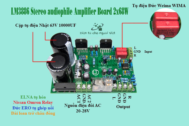 Bo mạch khuếch đại âm thanh ampli 2.0 chất lượng cao LM3886