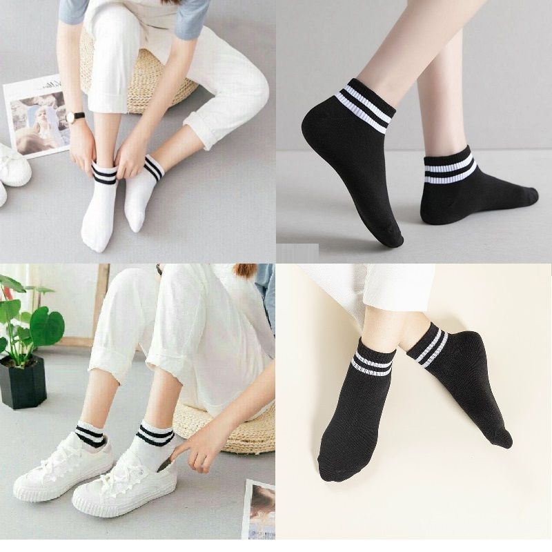 Combo 2 Đôi Tất / Vớ nữ cổ ngắn sọc kẻ phong cách hàn quốc siêu đẹp