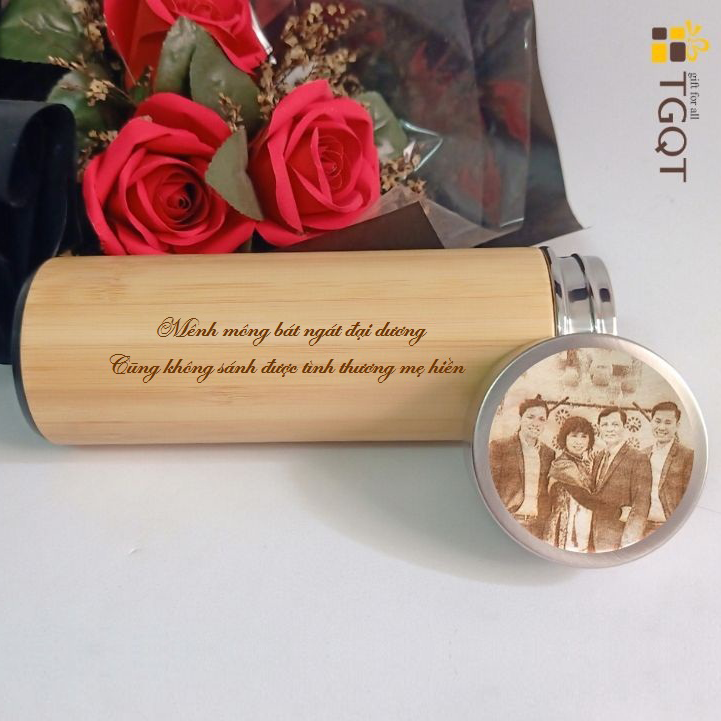 Bình giữ nhiệt vỏ tre - giữ nhiệt nóng lạnh - bình tre khắc hình và chữ theo yêu cầu - quà sinh nhật ý nghĩa cho nam và nữ