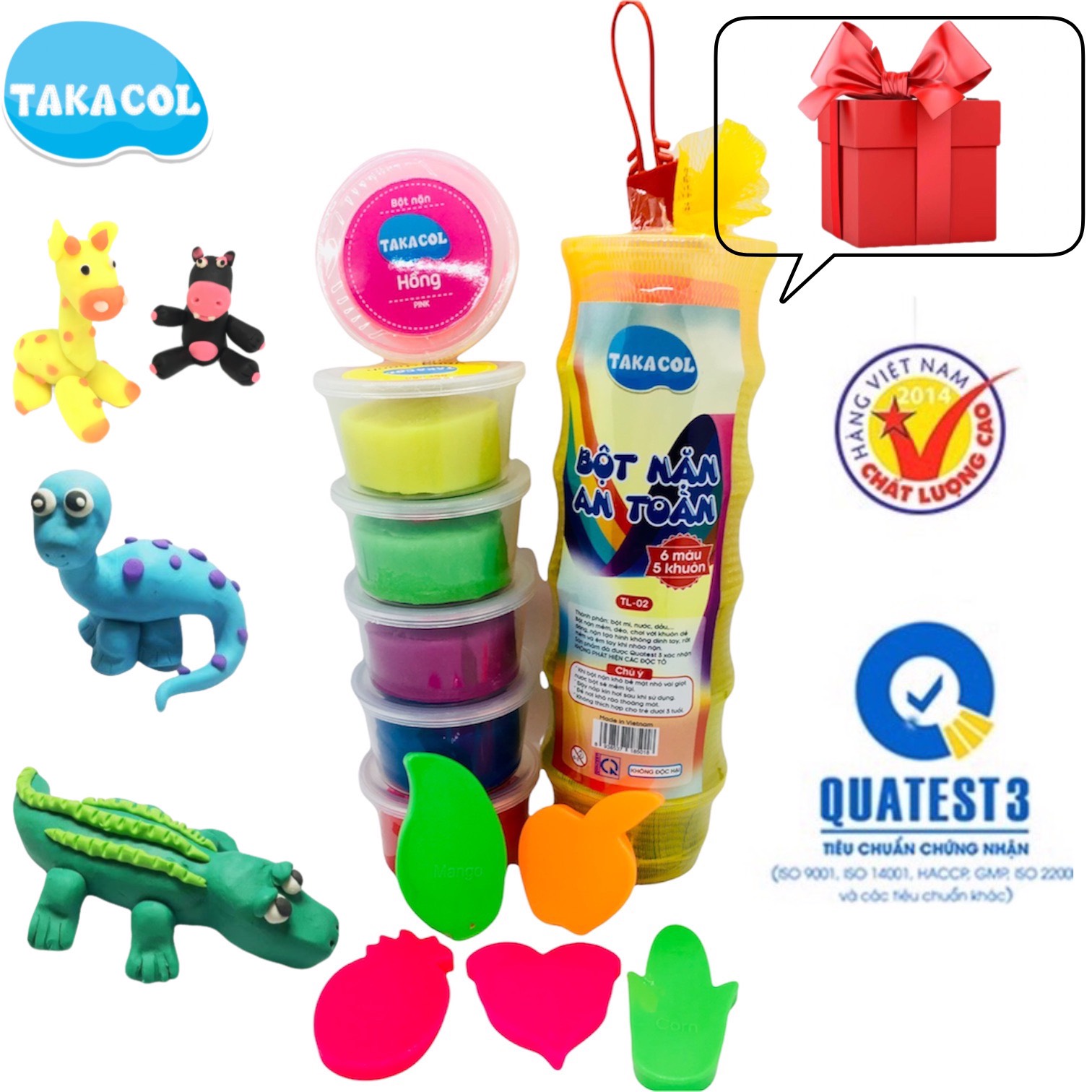 Đất nặn an toàn Bột nặn TAKACOL có khuôn chơi cho bé thỏa sức sáng tạo TL02