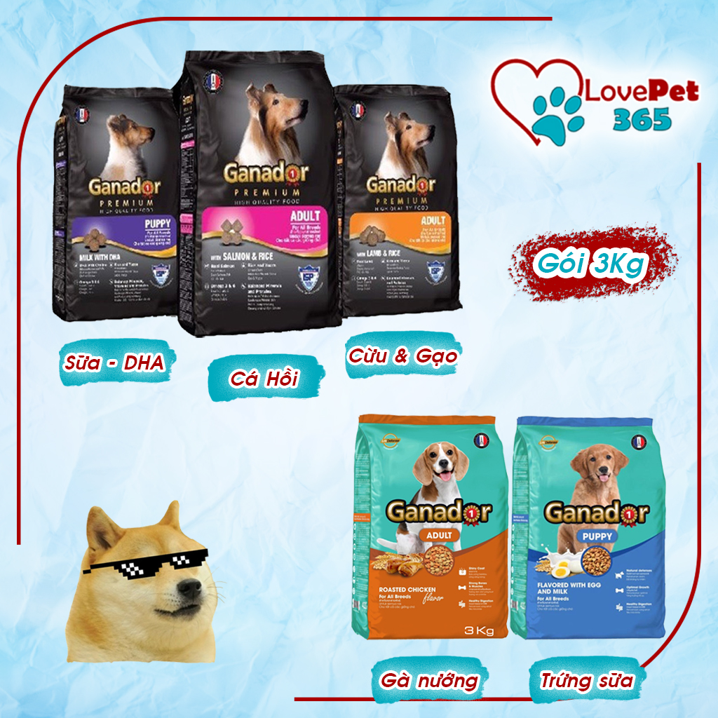 Thức ăn cho chó con, chó trưởng thành Ganador gói 3kg - Love Pet 365
