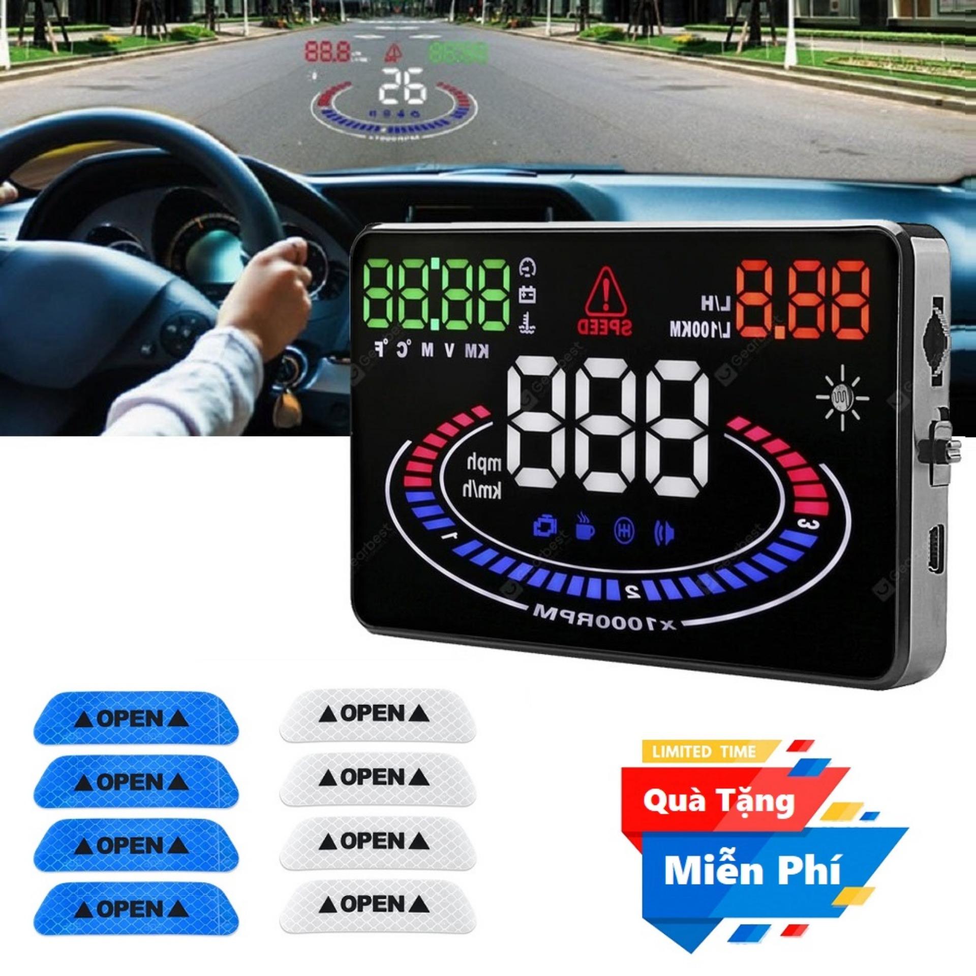 Thiết bị hiển thị tốc độ trên kính lái HUD E300 Tặng kèm Decal phản quang Open cảnh báo cửa xe đang mở