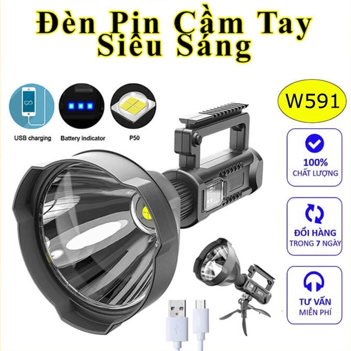 [BẢO HÀNH 12 THÁNG]Đèn pin siêu sáng W591 W590 , đèn pin cầm tay siêu sáng chiếu xa 1000m chống nước tích hợp sạc dự phòng dung lượng 8000mAh