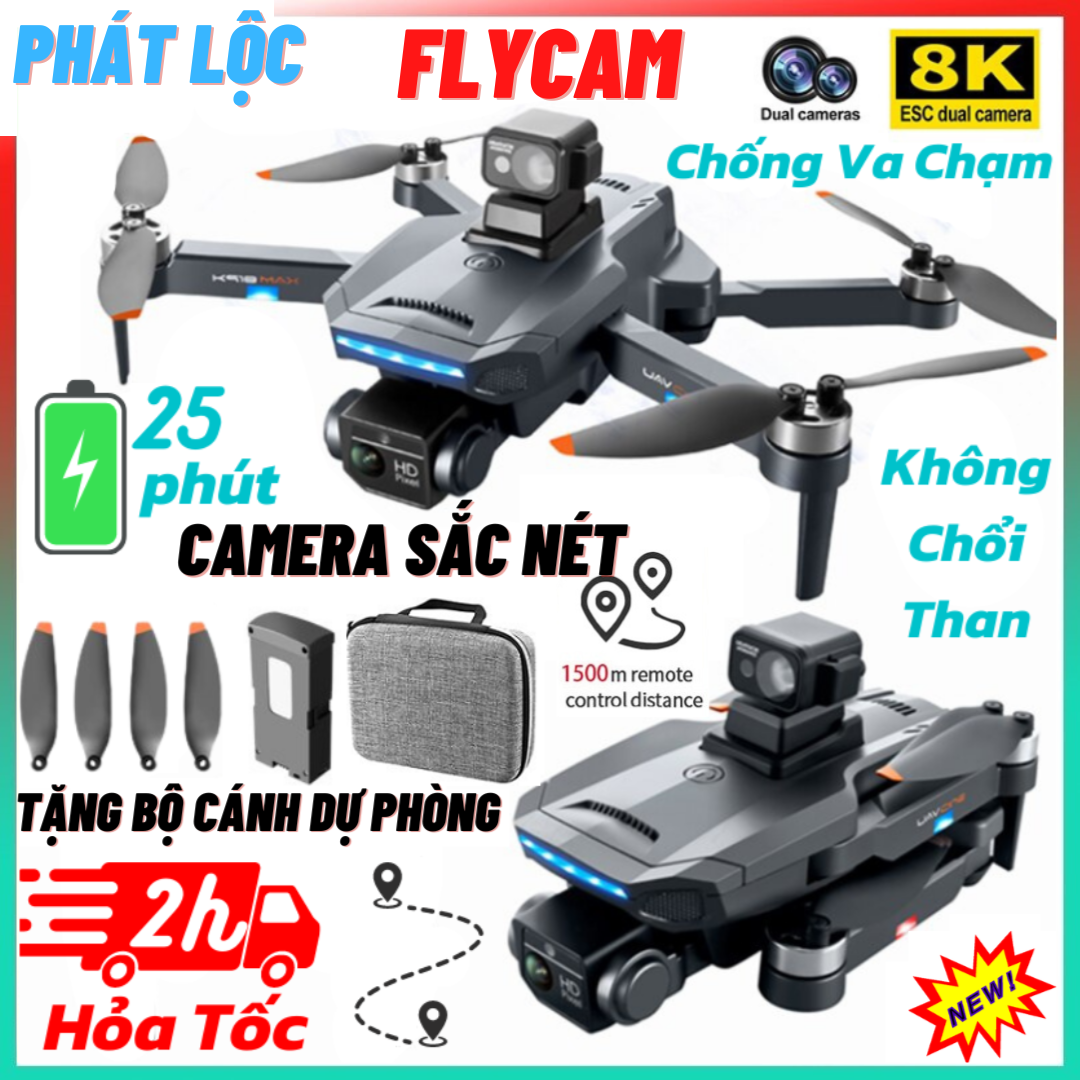 Fly cam K918 MAX G.P.S - Máy Bay Điều Khiển Từ Xa 4 Cánh FLYCAM Chuyên Nghiệp Camera 8K HD FPV 1.2Km Chụp Ảnh Trên Không - Play camera Drone Mini Cảm Biến Tránh Vật Cản xoay 360 độ, Động Cơ Không Chổi Than