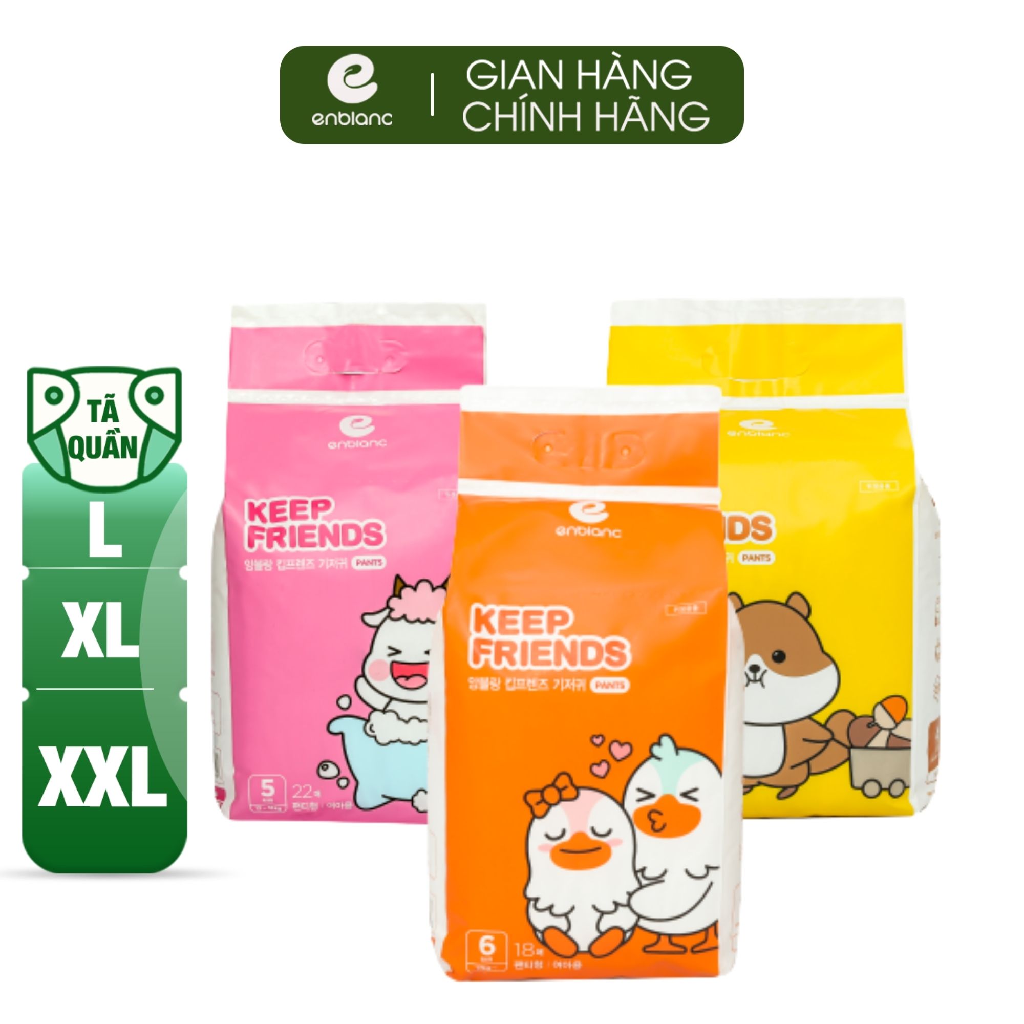 Tã bỉm quần bé gái Enblanc KEEP FRIENDS nội địa Hàn quốc L26, XL22, XXL18 cho bé từ 7-20kg