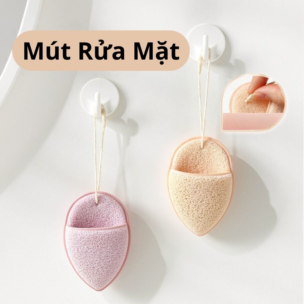 Mút nở bọt biển rửa mặt xỏ ngón, mút bọt biển siêu mềm rửa mặt tẩy trang sạch nhanh chóng có dây treo tiện lợi