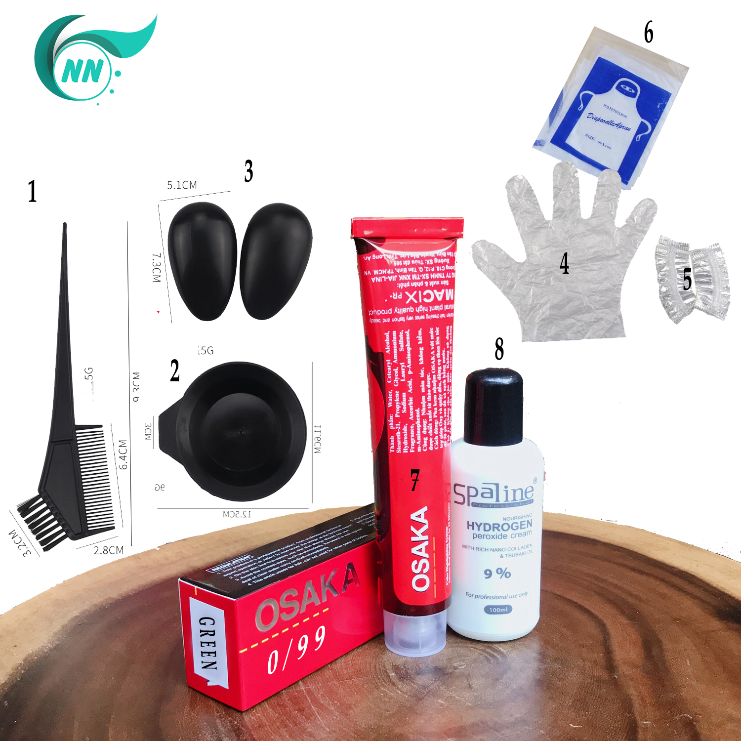 Combo 8 Món Tuýt 0/99 Green + Oxy 9 +1 Bát Nhuộm + 1 Chổi Lược Nhuộm Tóc + 2 Chụp Tai Nhựa + 2 Chụp Tai Nilong + 2 Bao Tay Nilong + 1 Áo Choàng Mặc 1 Lần ( Nhuộm Tóc Tại Nhà )
