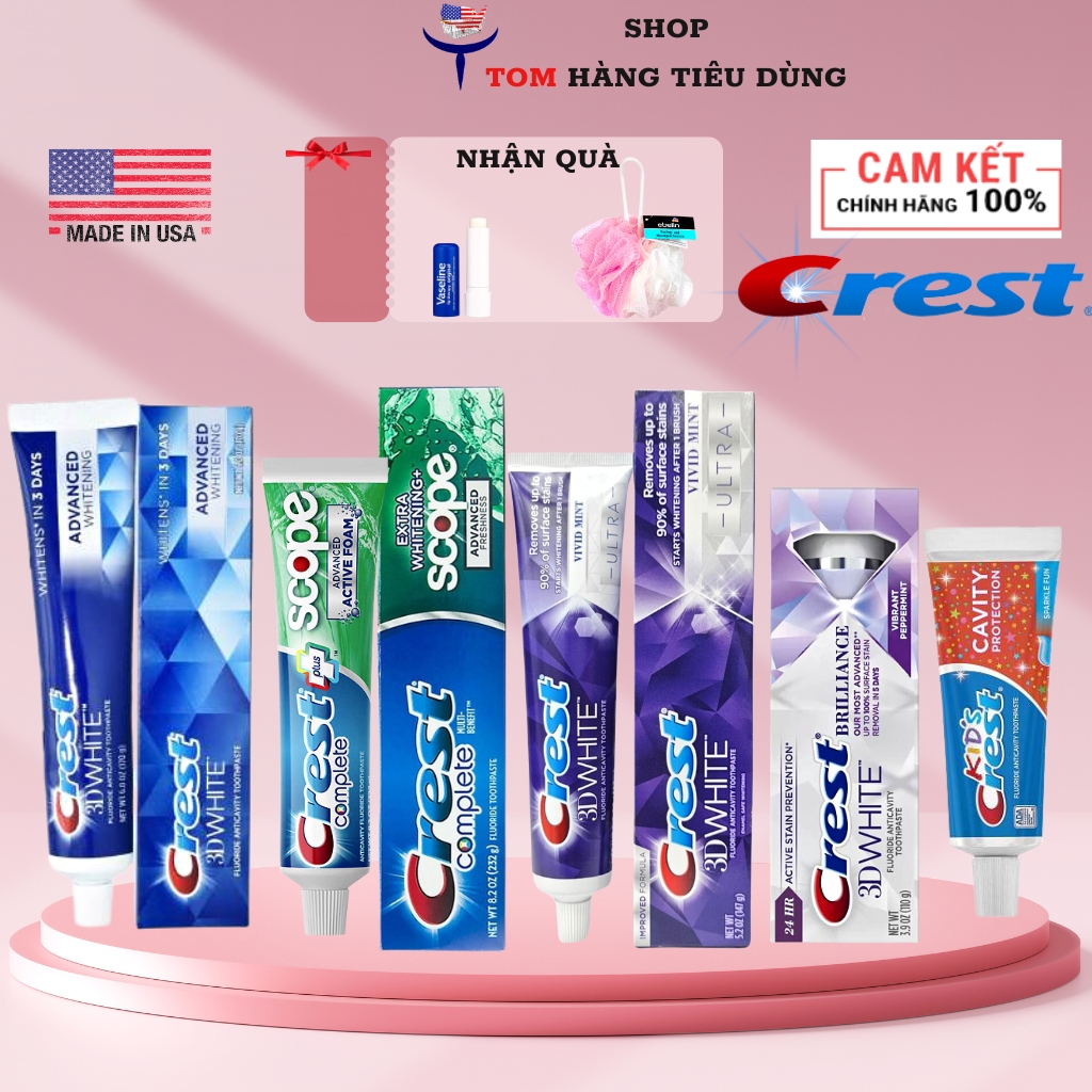 Kem đánh răng Crest 3D White Advanced Triple Whitening 147g