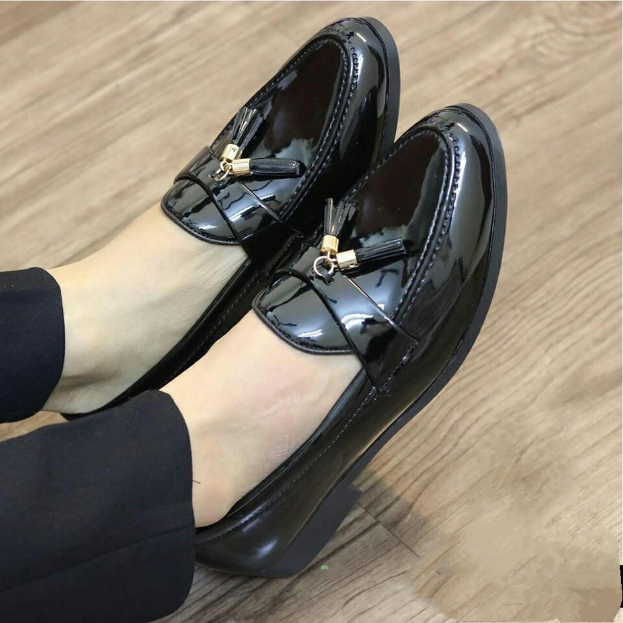 [HCM]Giày tây nam da bóng đế đen phong cách hàn quốc x86fashion-chuông46