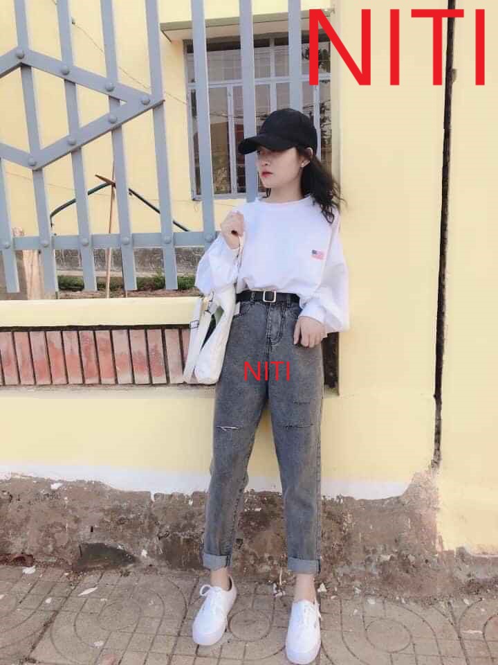 [HCM][ HOT NGẸN NGÀO!!! ] QUẦN BAGGY JEAN NỮ CAO CẤP NITI LƯNG CAO MÀU XÁM RÁCH 1 SỌC PHẢI 2 SỌC TRÁI CỰC HOT HIT-TD12308