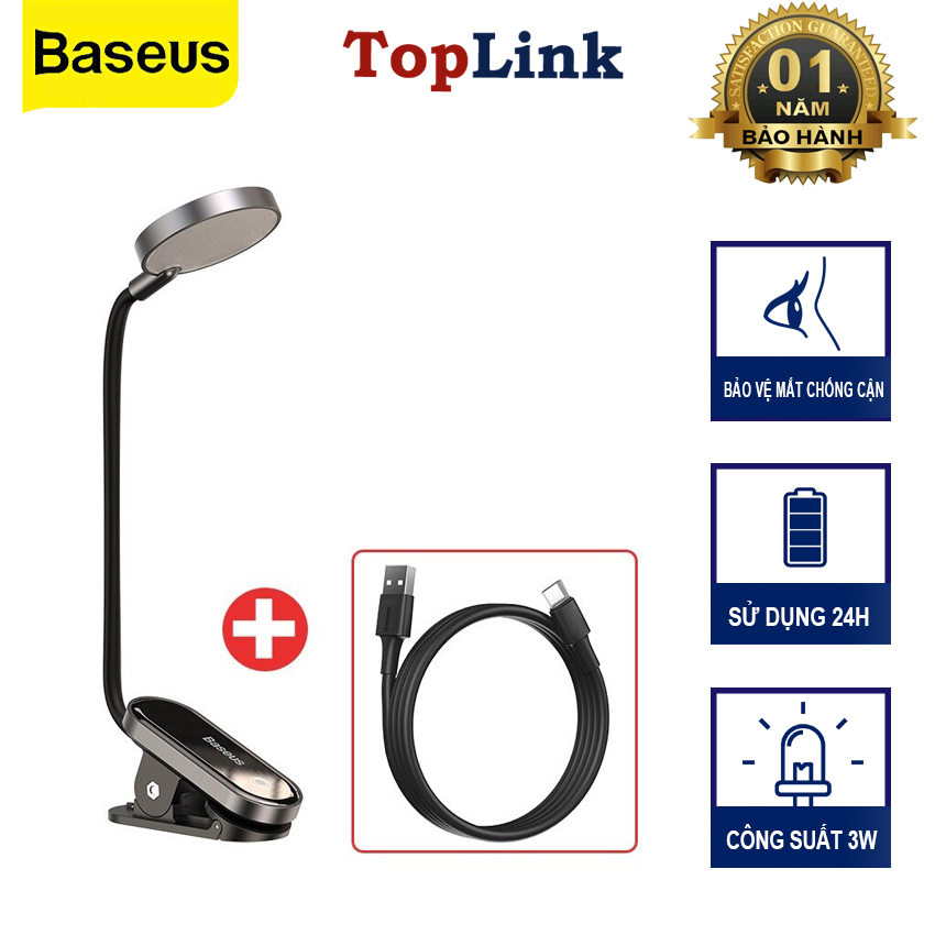 Đèn Đọc Sách Dạng Kẹp Baseus Mini Clip Lamp Không Dây Cảm Ứng Dung Lượng Pin 350mah - Toplink