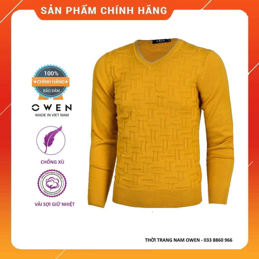 Owen - áo len nam owen cổ tim màu vàng ald 80482