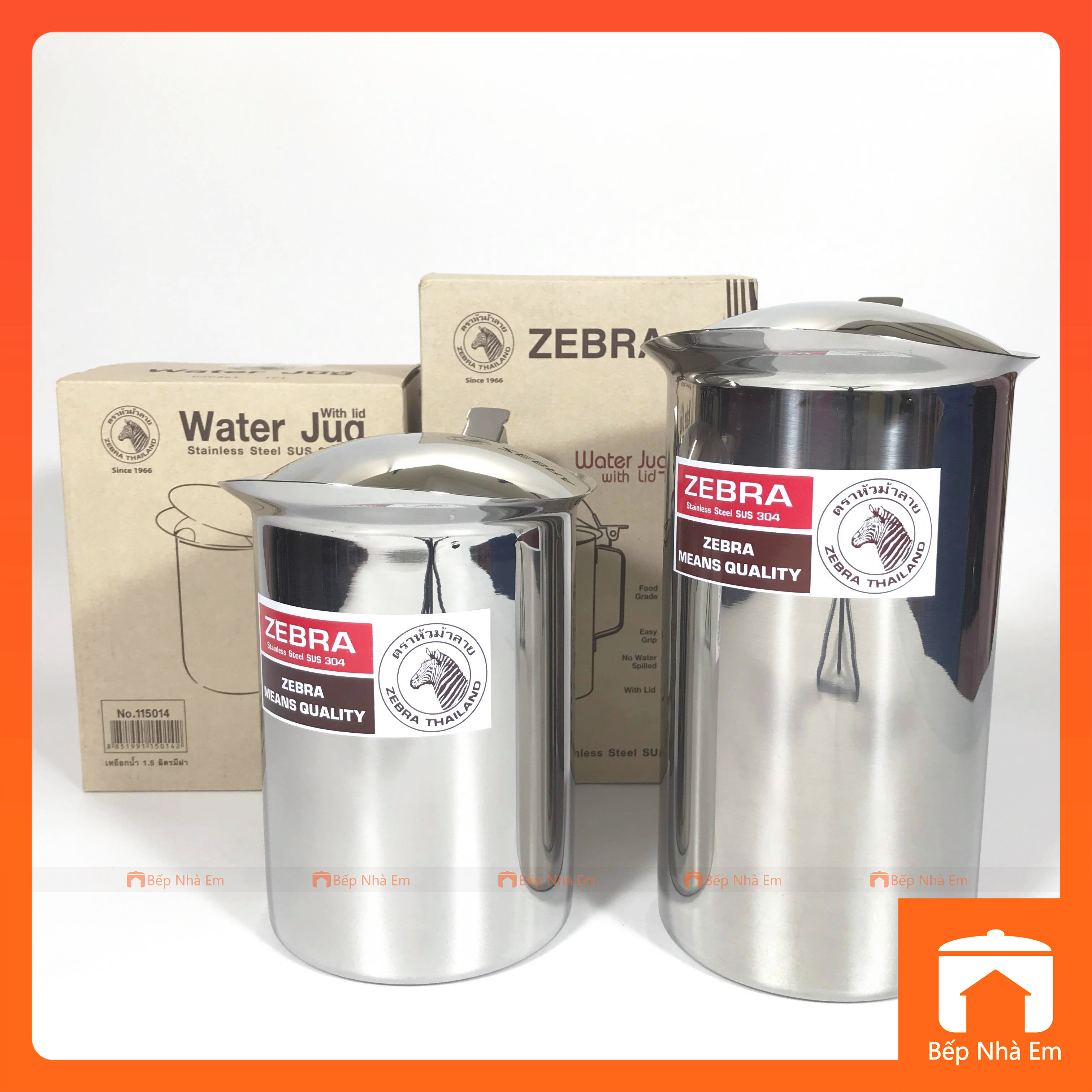 Ca Rót Nước Inox 304 ZEBRA Có Nắp 1.5L và 1.9L Cao Cấp  - 115014_115012 - Hàng Nhập Khẩu Thái Lan