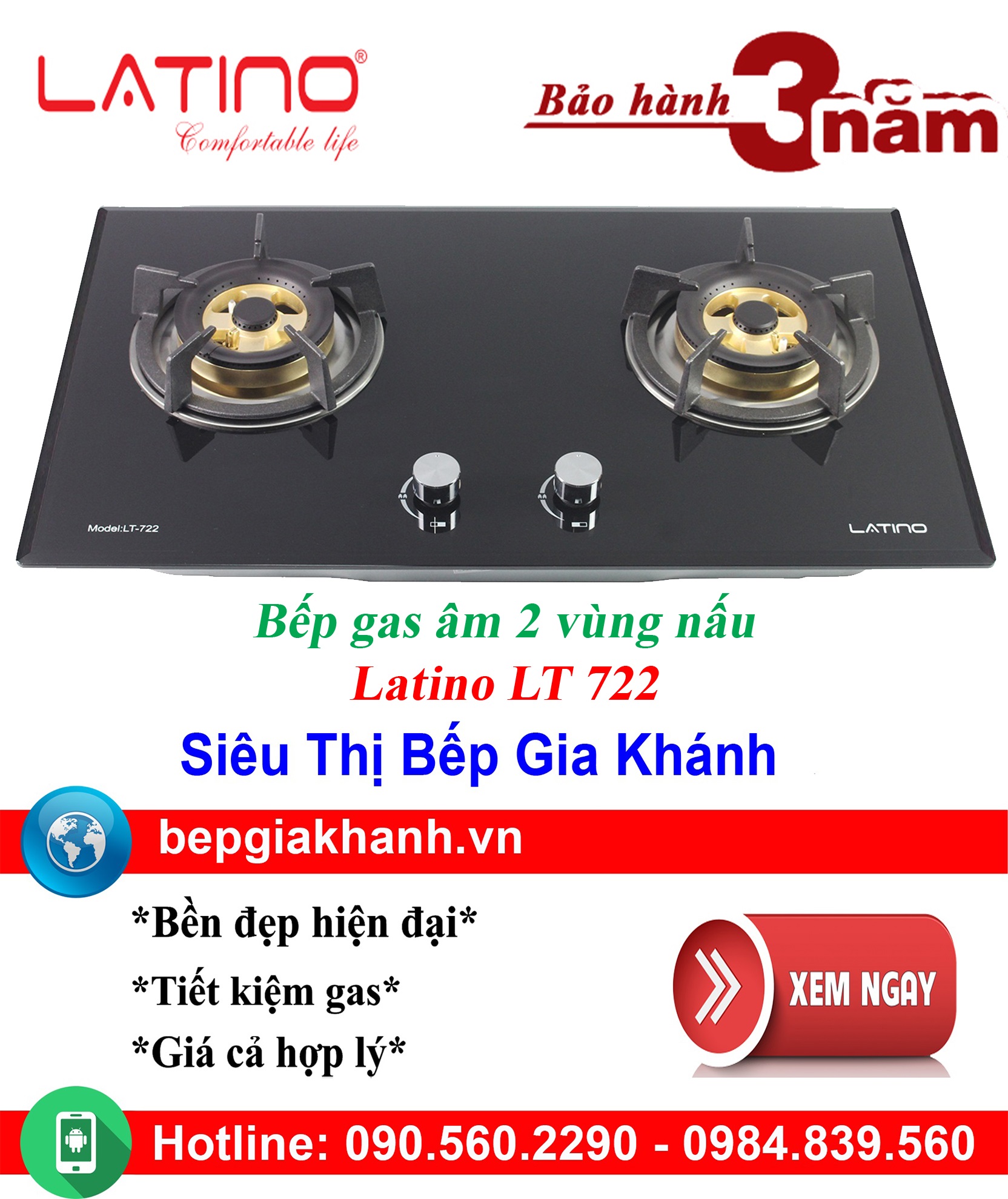 [HCM]Bếp gas âm Latino LT 722, bếp gas, bếp gas đôi, bếp gas đơn, bếp gas âm, bếp ga, bếp ga đôi, bếp ga đơn, bếp ga âm, bep ga, bep gas