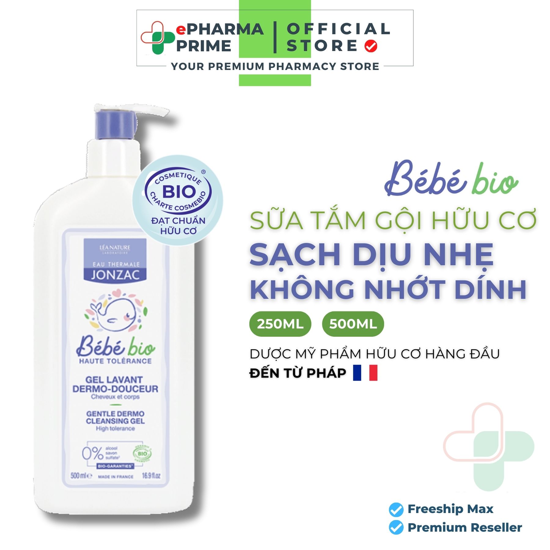 Sữa Tắm Gội Hữu Cơ Dịu Nhẹ Cho Bé Eau Thermale Jonzac Gel Lavant Dermo-Douceur