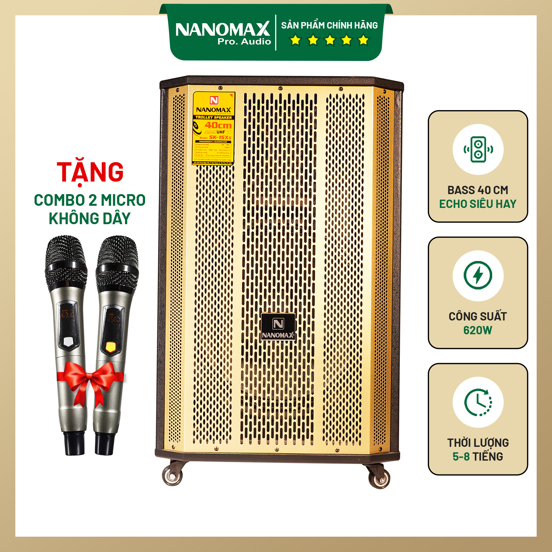 Loa kéo nanomax sk-15x5 bass 40cm công suất 620w karaoke bluetooth nh35