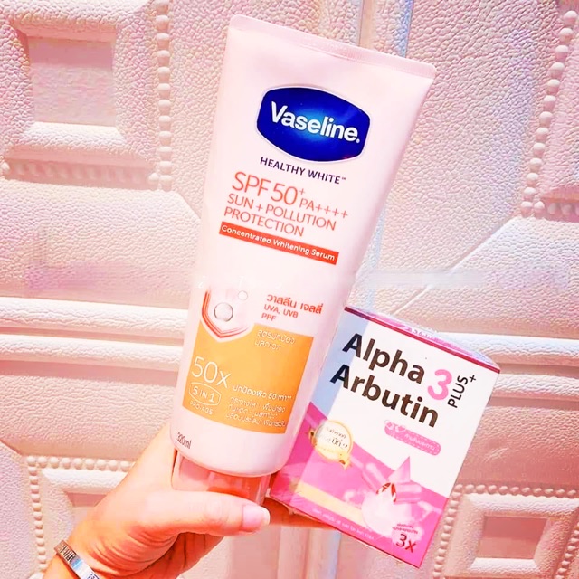 Bộ dưỡng da Vaseline 50X và viên Alpha Arbutin thái lan - Combo dưỡng da