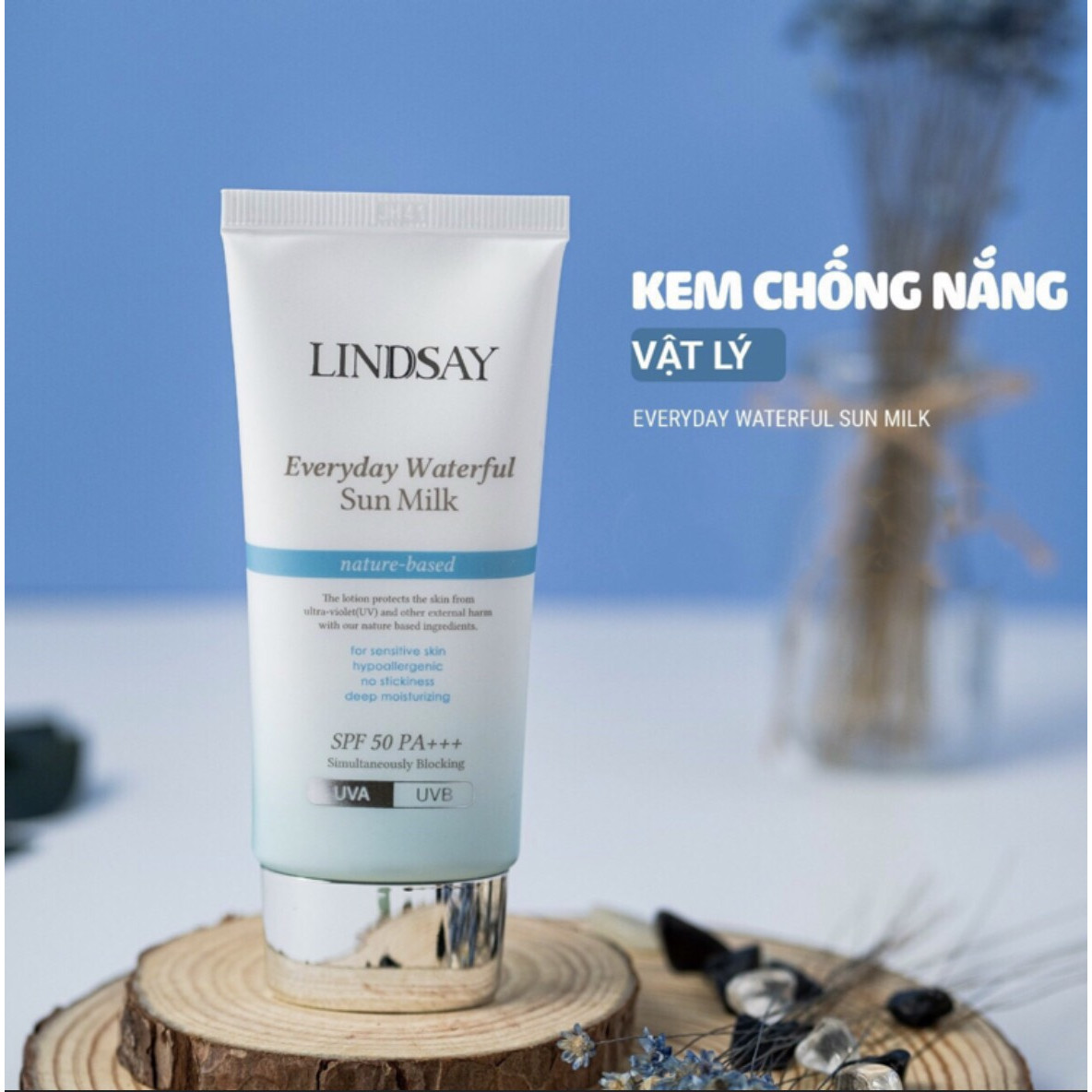 Kem chống nắng lindsay everyday waterful sun milk spf 50 pa+++ - bảo vệ và phục hồi collagen, dưỡng ẩm cho làn da mềm mại, mịn màng.