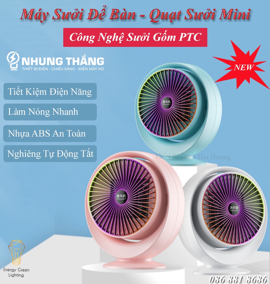 Máy sưởi để bàn ms-303, quạt sưởi mini - công nghệ sưởi gốm ptc ceramic-làm nóng nhanh -tích hợp tản gió -tiết kiệm điện năng - bảo hành 12 tháng - có video