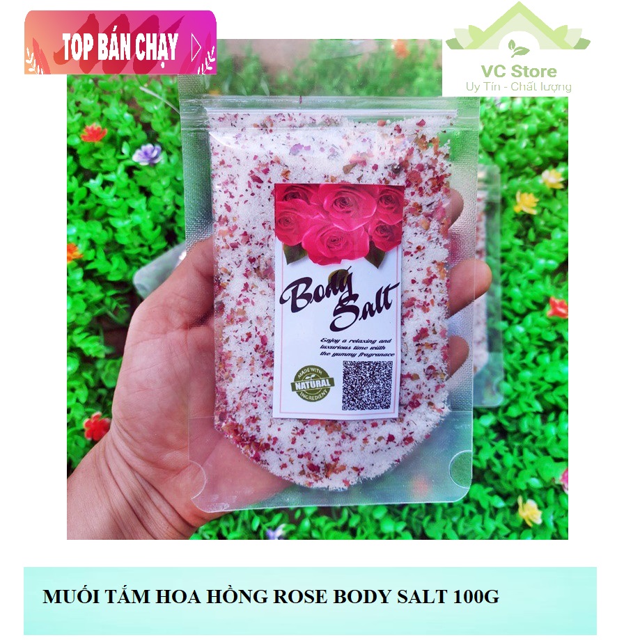 Muối tắm hoa hồng rose body salt 100g - mẫu mới