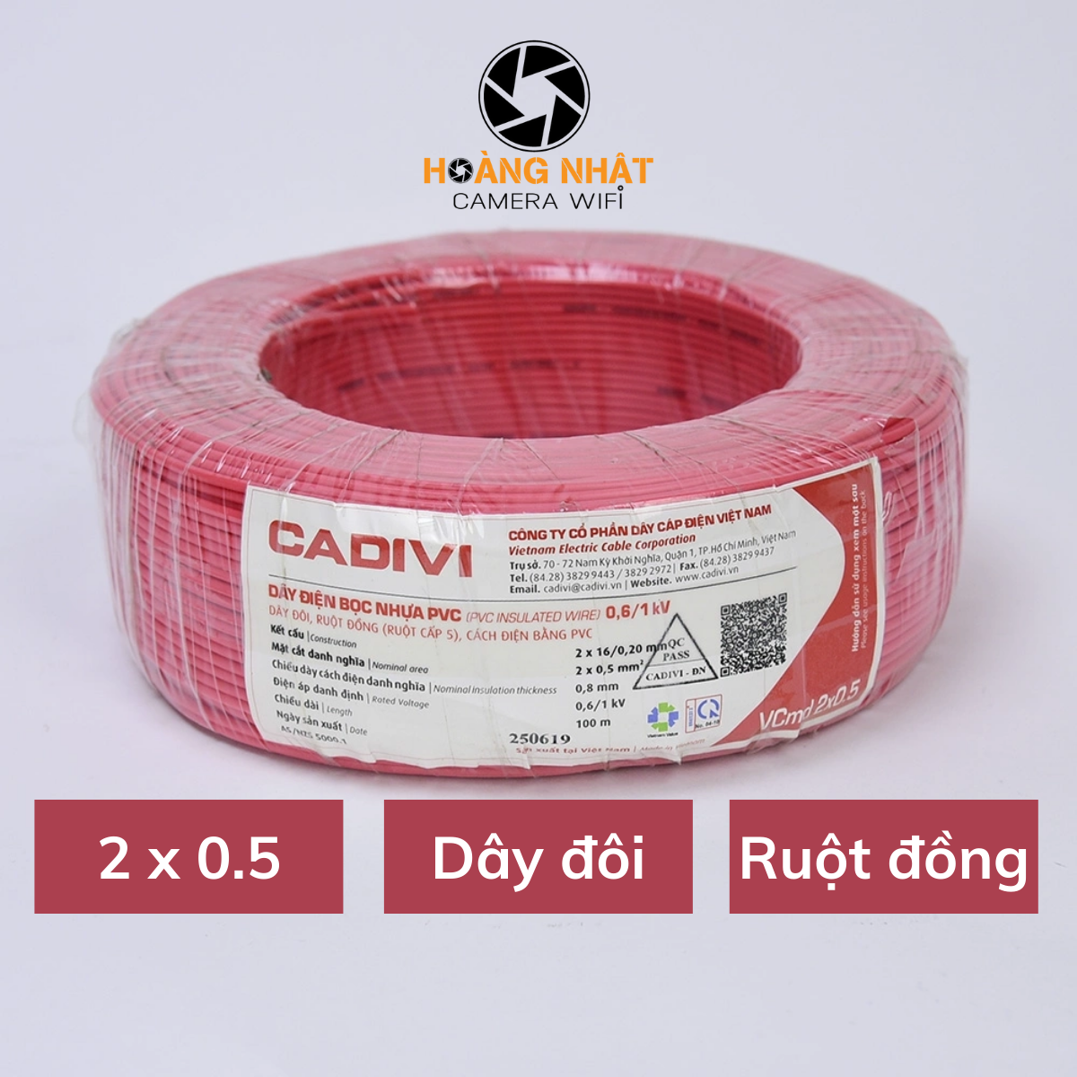 Dây điện đôi CADIVI mềm ruột đồng 2 x 0.5 bọc nhựa PVC an toàn kích thước 5m 10m 30m 100m