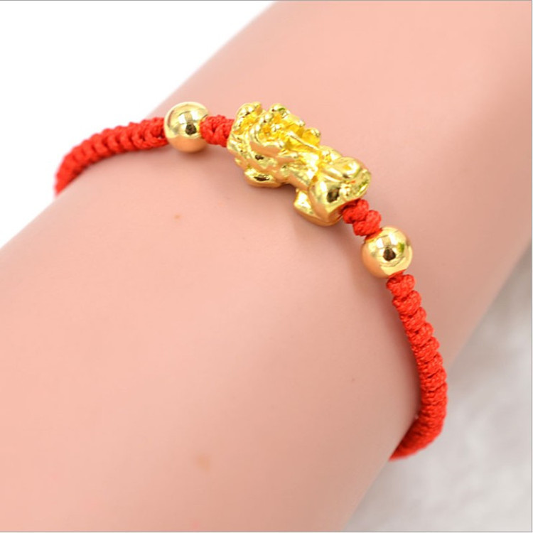 Dây đeo đỏ tỳ hưu vòng tay cho nam và nữ bằng đồng thau mạ 3d vàng cứng tỳ hưu vòng tay chuyển hạt vòng tay dây đỏ