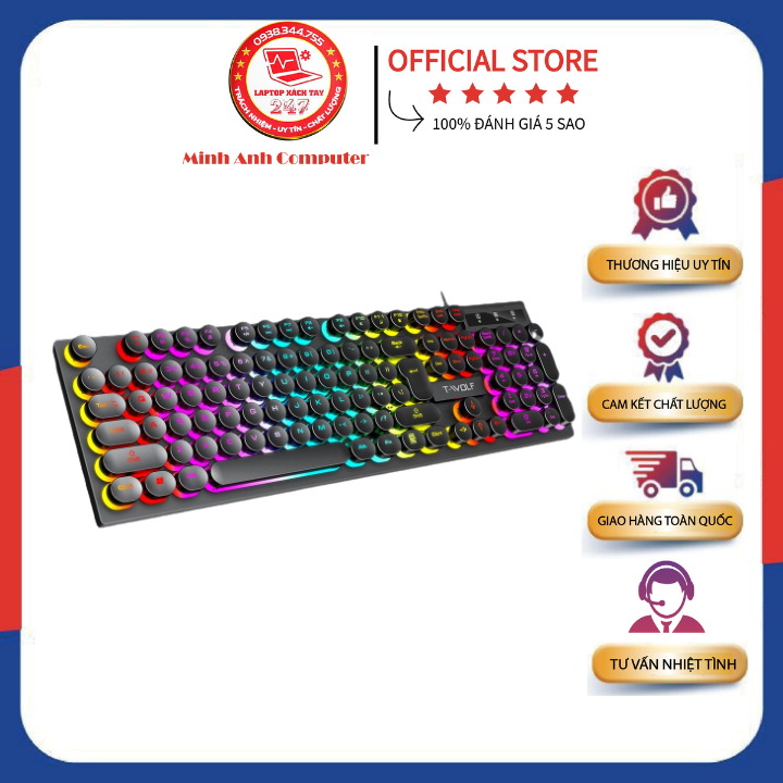 Keyboard t-wolf t80 3 màu đen- trắng - hồng giả cơ bàn phím tròn usb led bảo hành 12 tháng