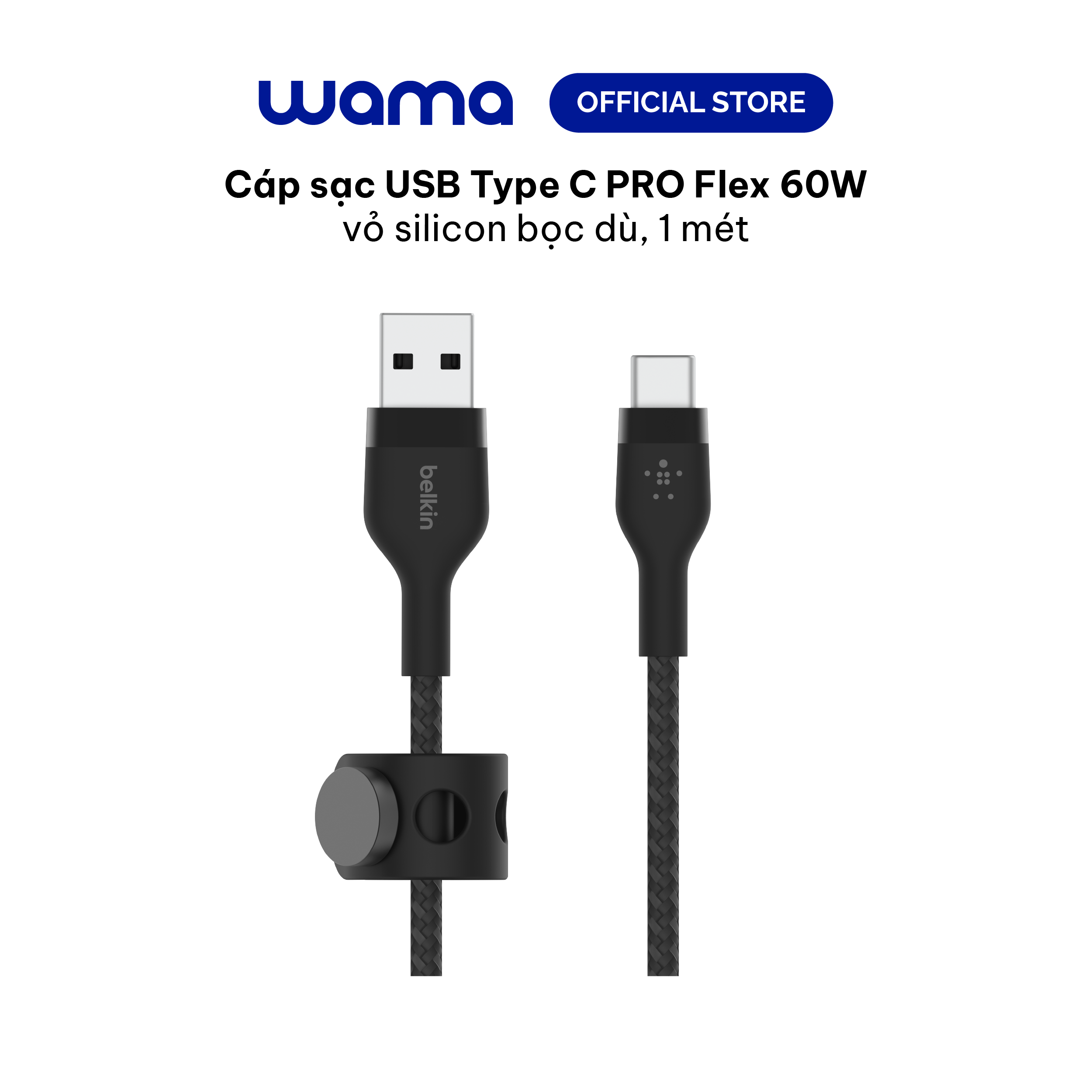 Cáp sạc usb type c boost↑charge™ pro flex belkin vỏ silicon bọc dù 60w 1m - bảo hành 5 năm - cab010bt