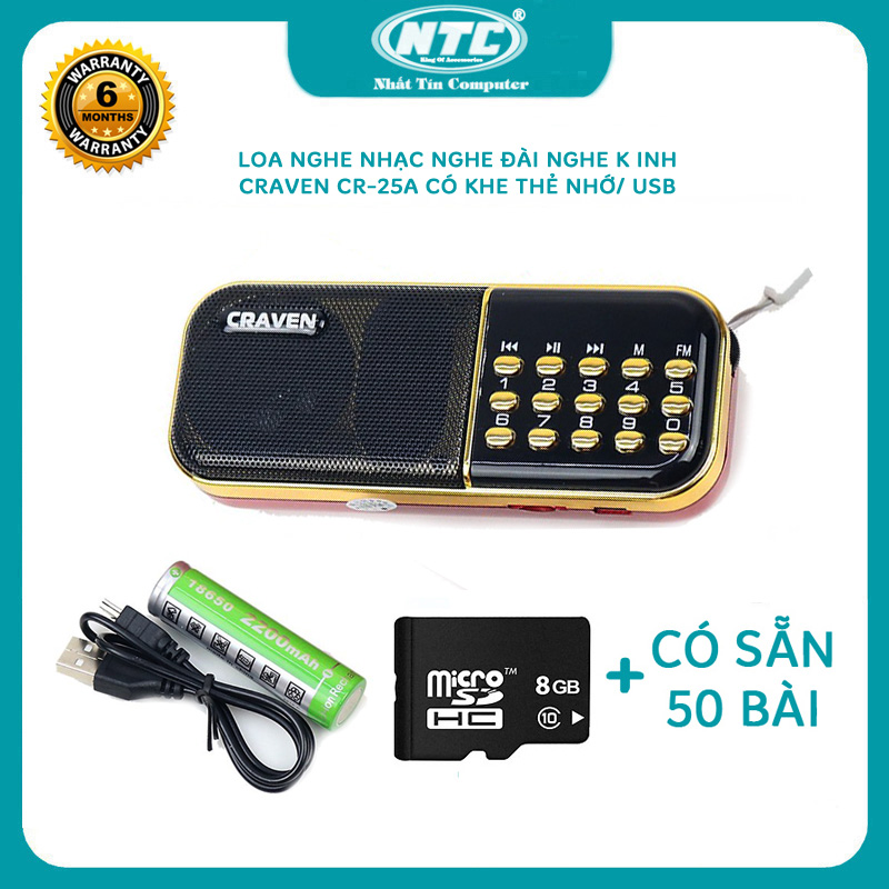 Loa đa năng craven cr-25a có khe thẻ nhớ/usb/fm - dung lượng pin 2200mah nhất tín computer