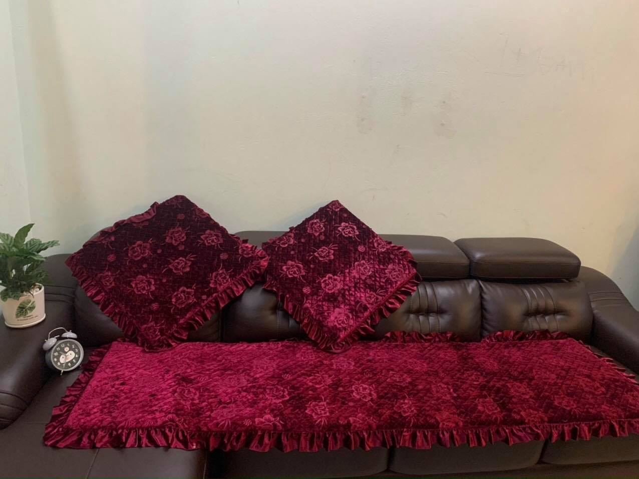 đệm lót ghế, bộ 3 tấm nệm lót ghế nhung in hoa vân nổi đủ kích thước