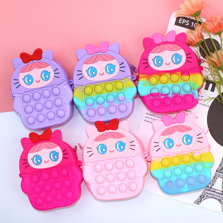 Pop it 3d túi đeo chéo pop it hình búp bê dễ thương cho bé gái, túi đeo chéo bóp bong bóng giảm căng thẳng cho bé fintoo