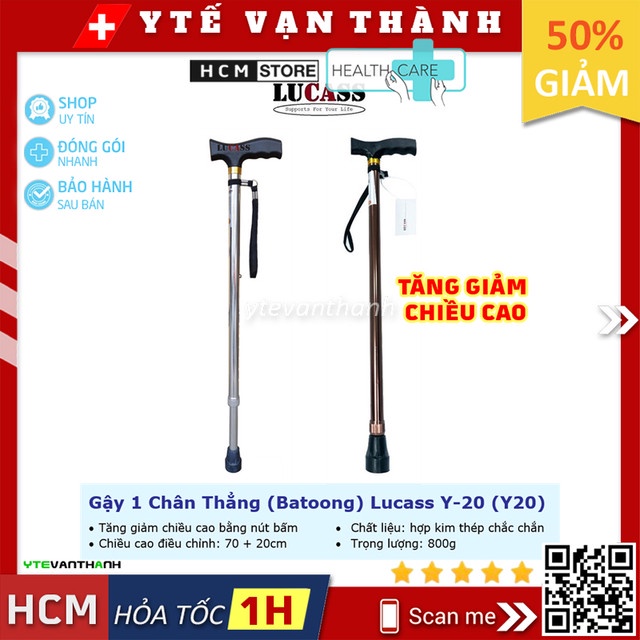 Gậy 1 Chân Thẳng Batoong Lucass Y-20 Y20 Có Thể Tăng Giảm Chiều Cao