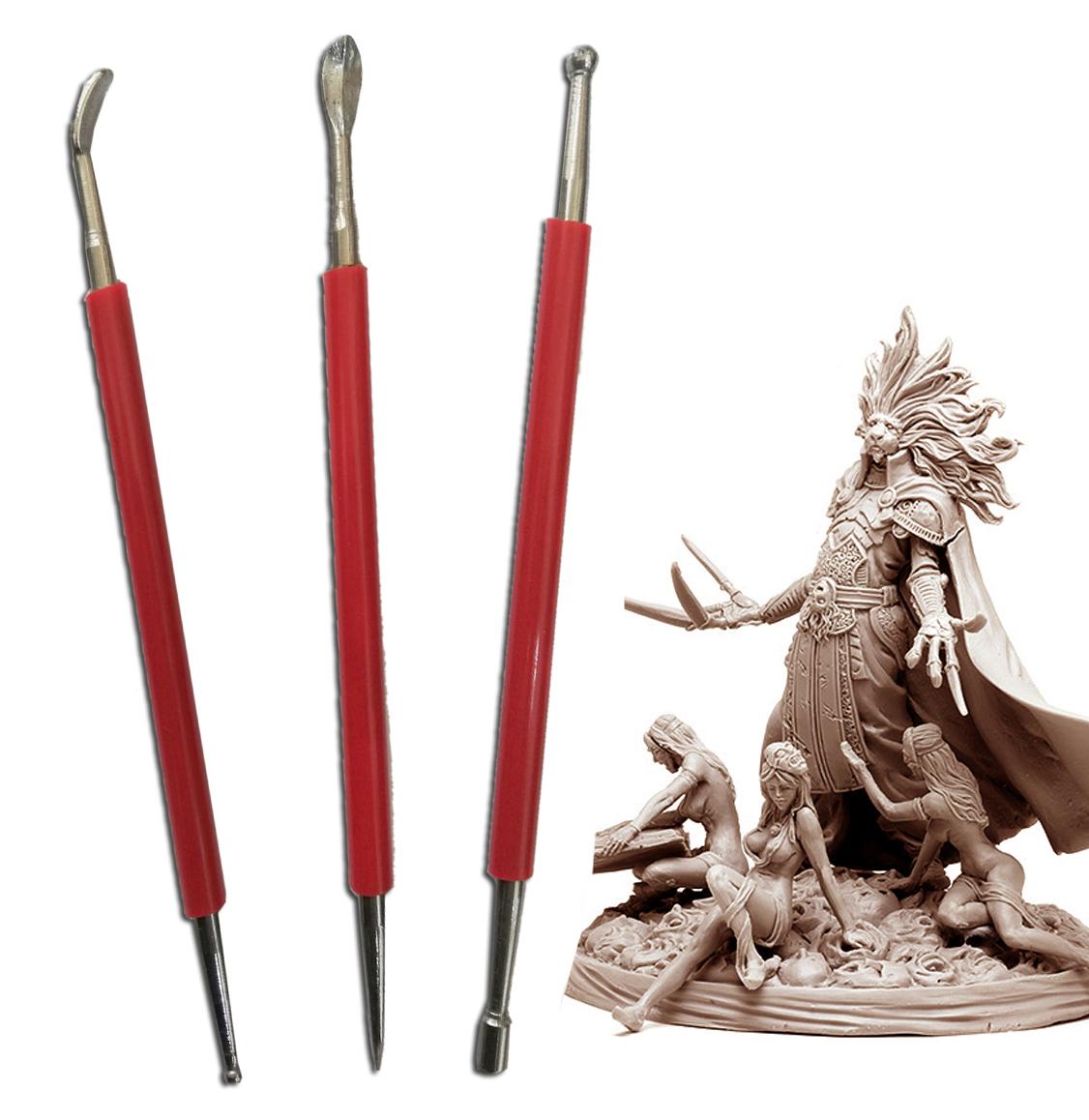 CÔNG CỤ TẠC TƯỢNG ĐẤT SÉT ĐIÊU KHẮC THÉP 430 BỌC COMPOSITE 3 CÂY 6 ĐẦU ĐIÊU KHẮC NẶN TƯỢNG ĐẤT SÉT, CHUYÊN NGHIỆP