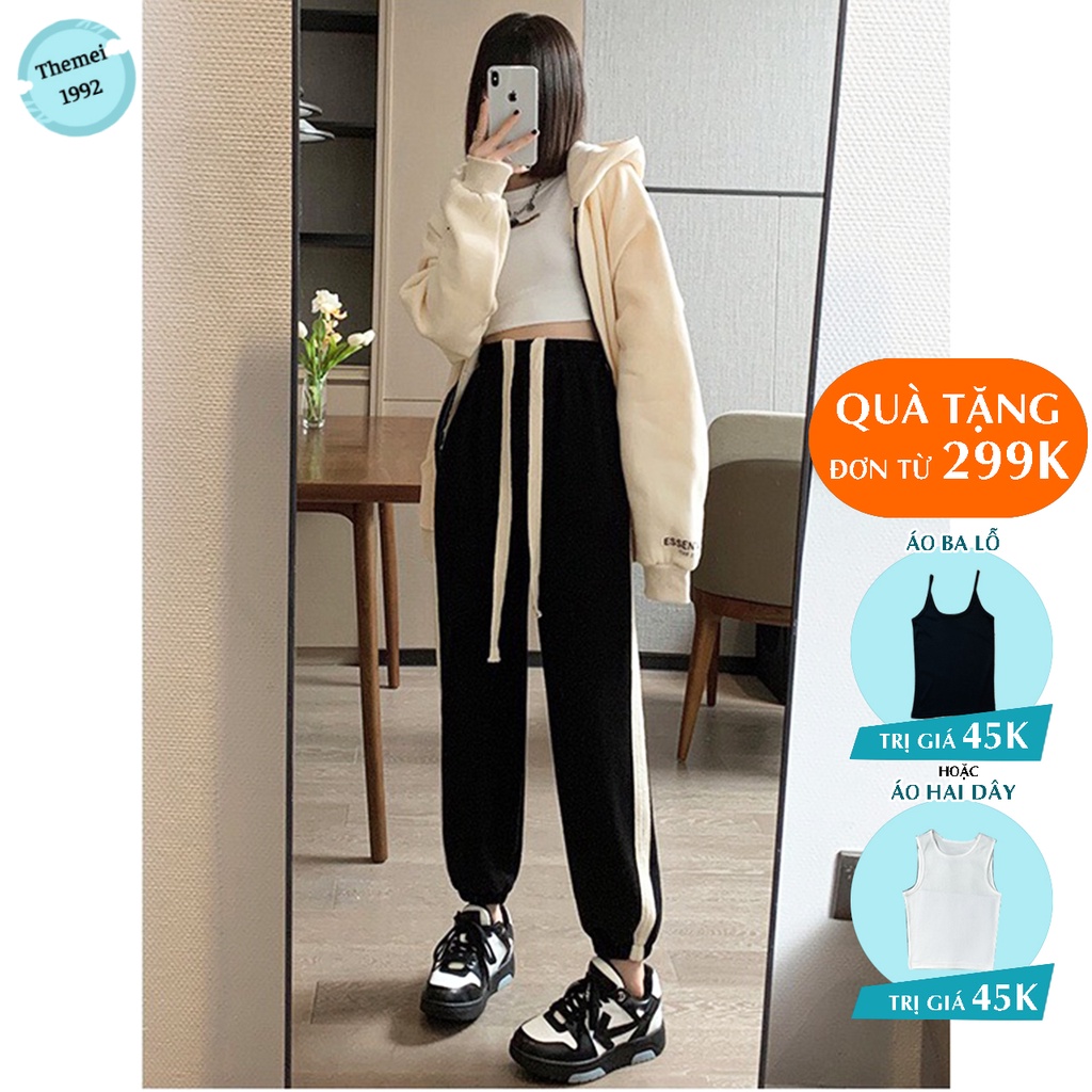 Quần jogger TEMA cao cấp - quần jogger nữ chất liệu nỉ nhung dầy 2 viền sọc siêu đẹp hàng Quảng châu