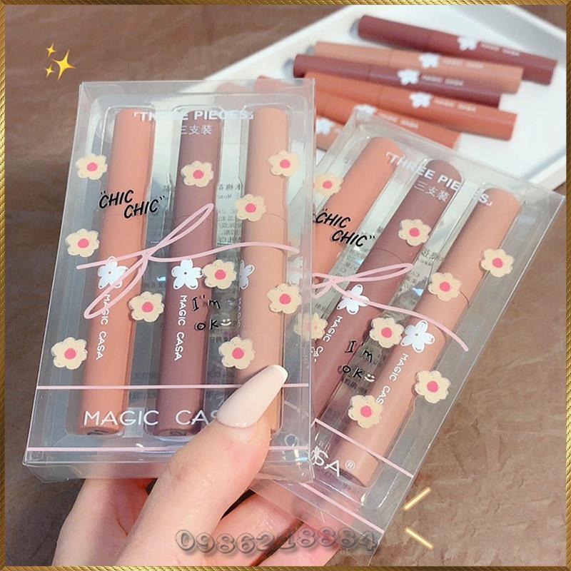 Bộ 3 cây son kem lì magic casa kapok mousse lip glaze set g4932