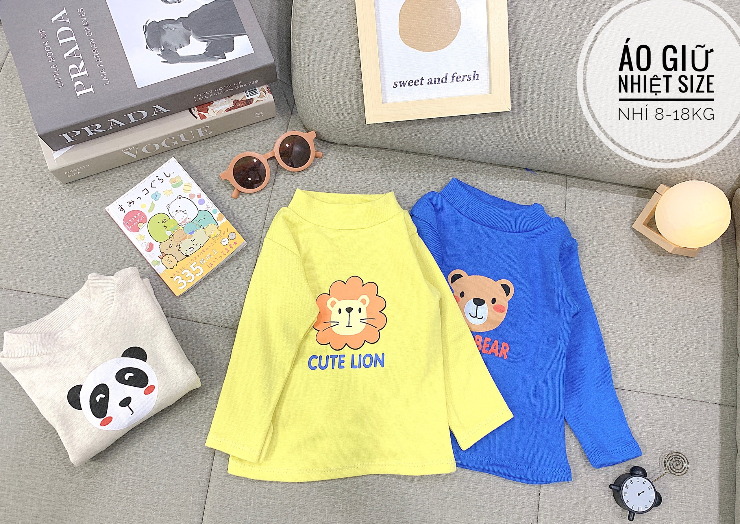 Áo len tăm cổ 3 phân in hình thú siêu dễ thương giữ nhiệt tốt cho bé trai/gái từ 6-18kg